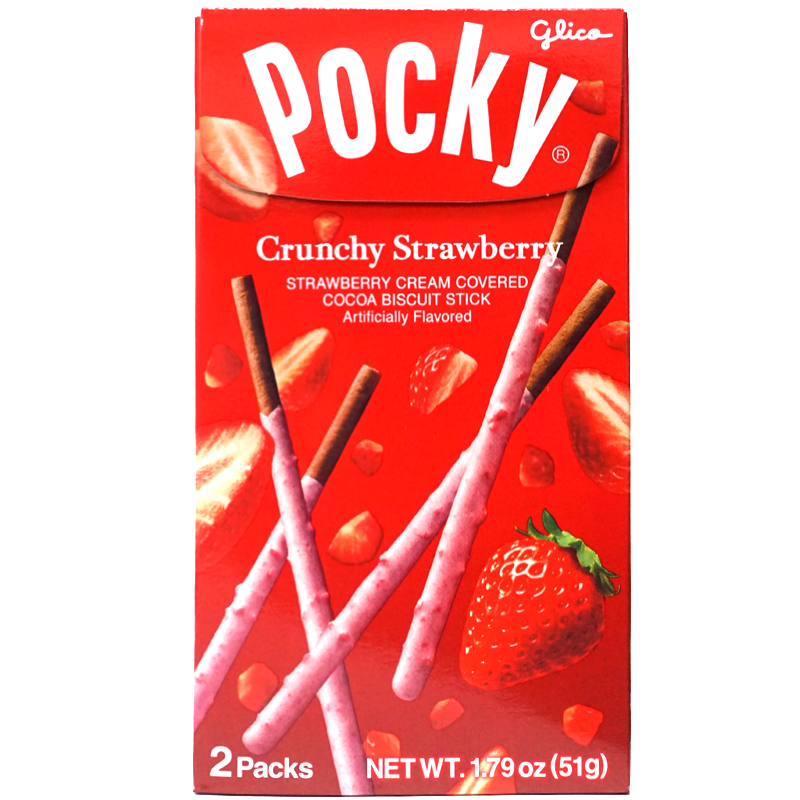 GLICO Pocky Crunchy Strawberry Covered Chocolate Biscuit Sticks 51g