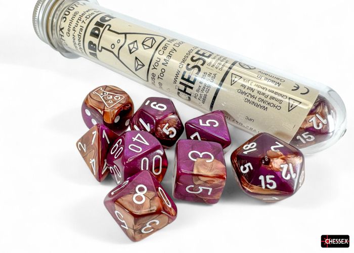 Chessex Lab Dice 9 Gemini Copper Purple/White 7-Die Set