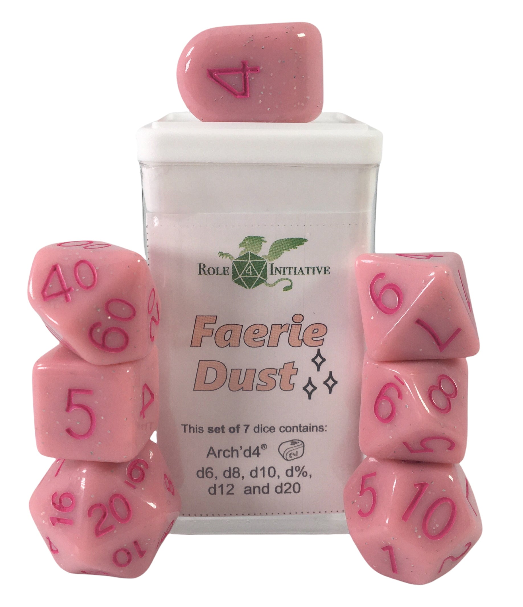 Role 4 Initiative Set of 7 Dice with Arch D4 Faerie Dust