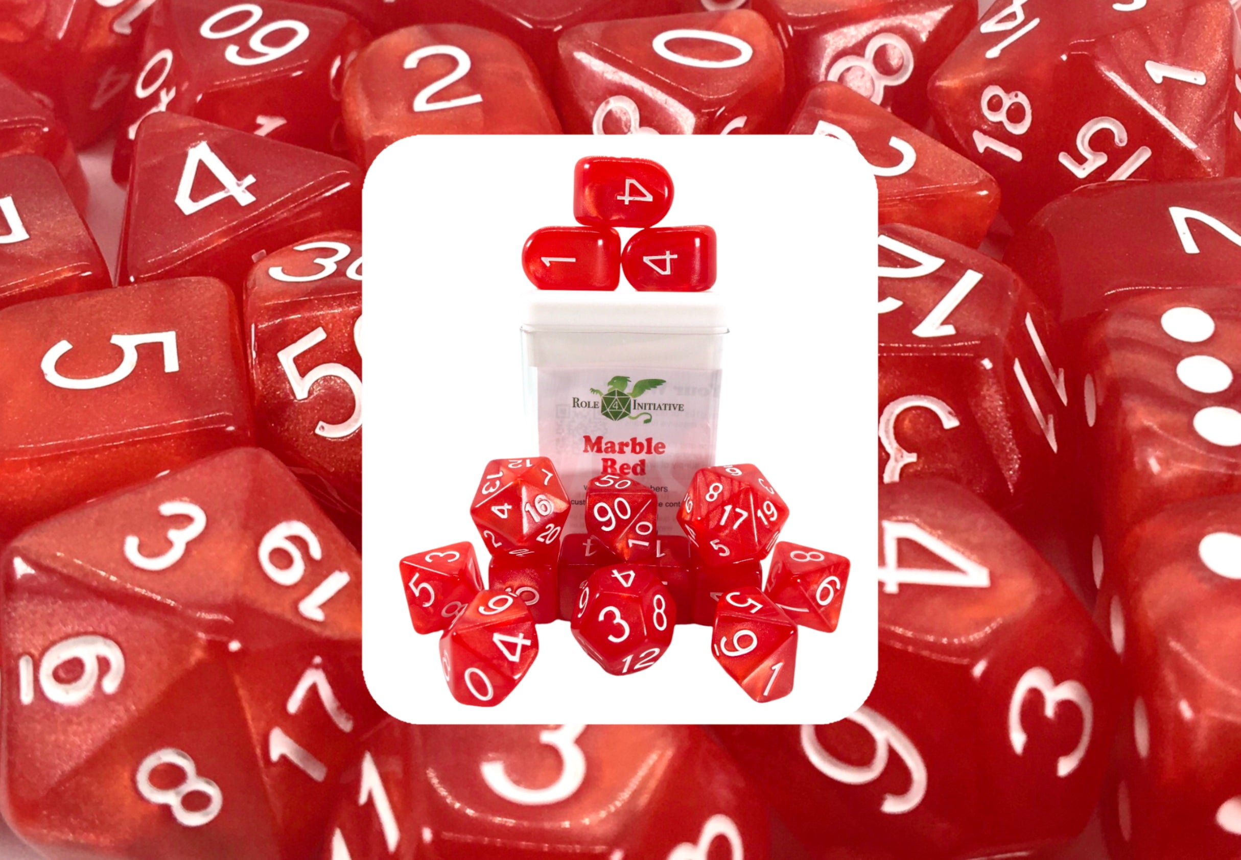 Role 4 Initiative Set of 15 Dice with Arch D4 Marble Red