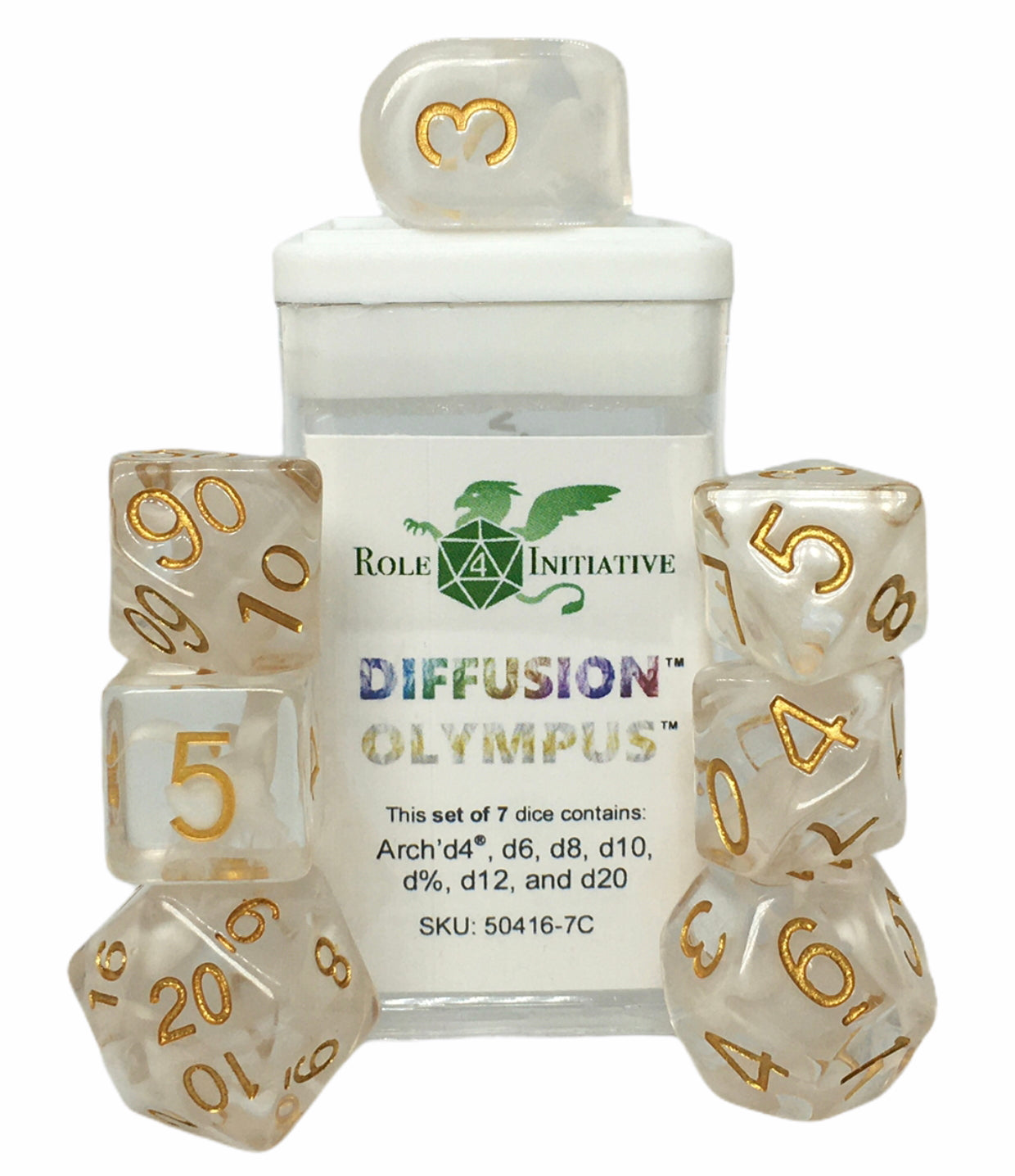 Role 4 Initiative Set of 7 Dice with Arch D4 Diffusion Olympus