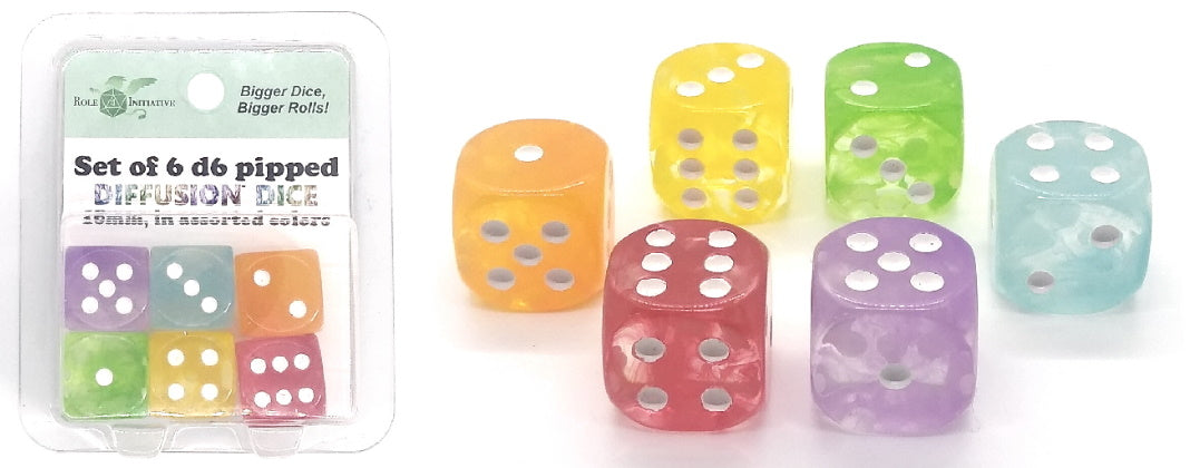 Role 4 Initiative Set of 6 D6 Pip Oversized 18mm Assorted Diffusion