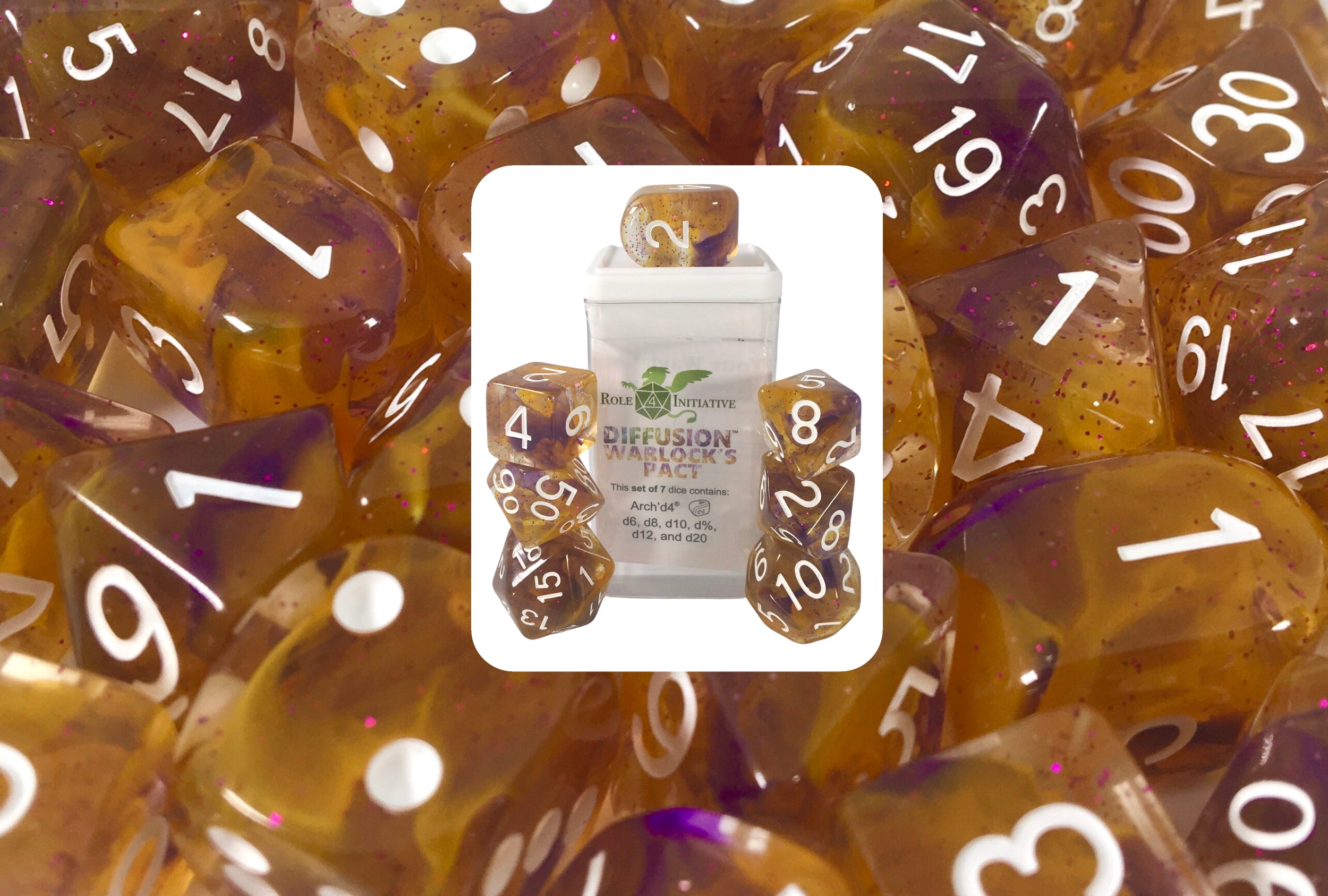 Role 4 Initiative Set of 7 Dice with Arch D4 Diffusion Warlocks Pact