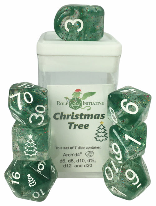 Role 4 Initiative Set of 7 Dice with Arch D4 Christmas Tree