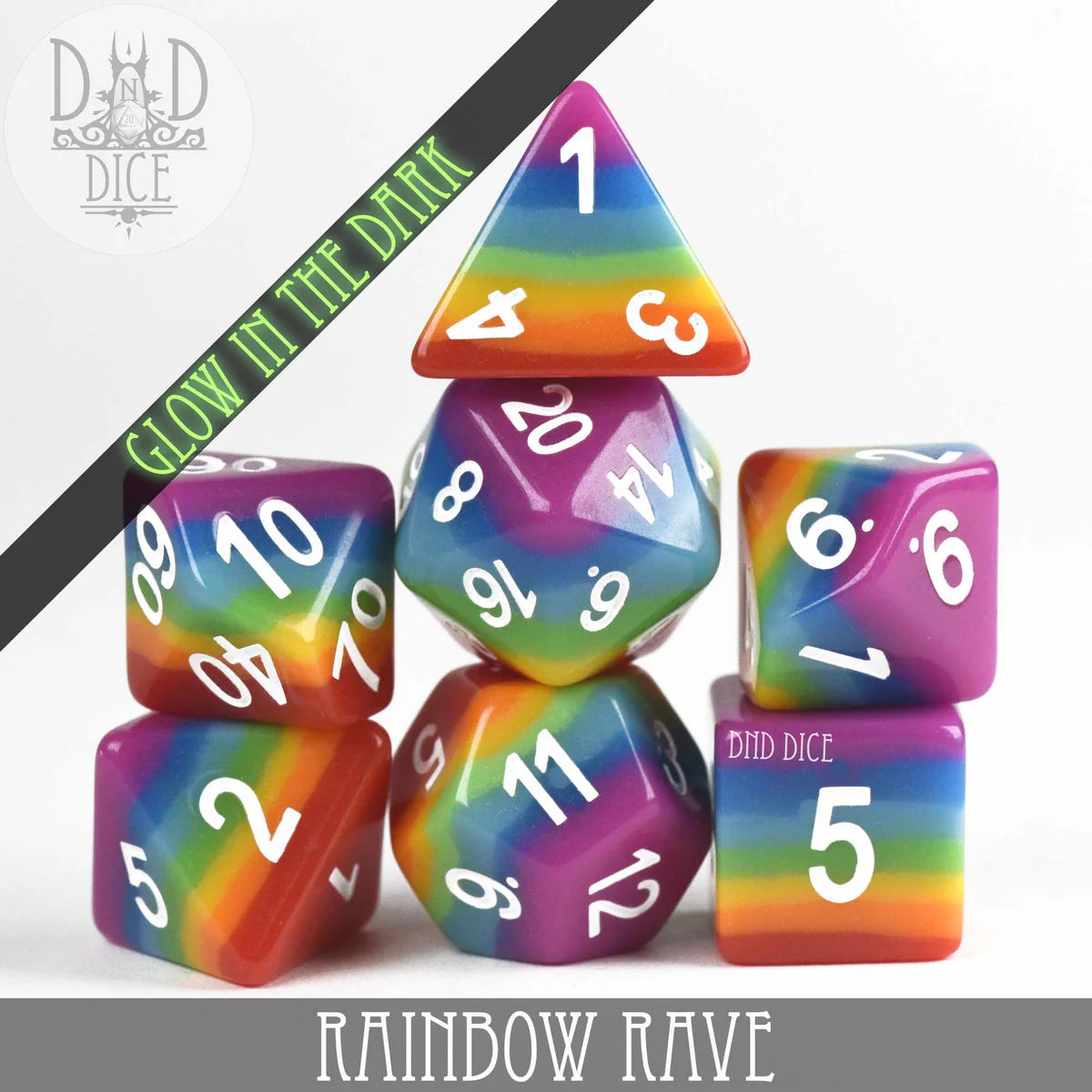 Rainbow Rave (Glow) 7pc Dice Set