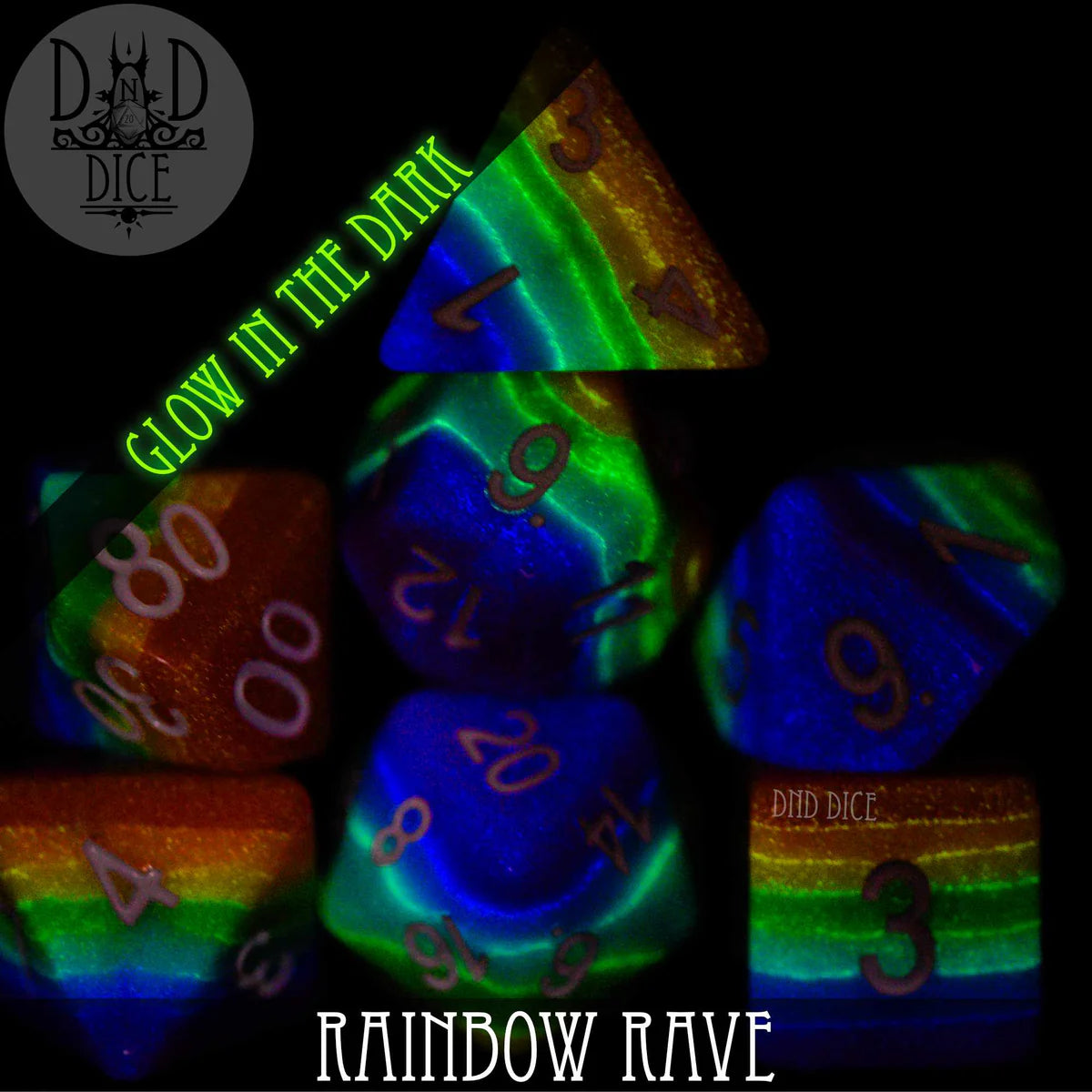 Rainbow Rave (Glow) 7pc Dice Set