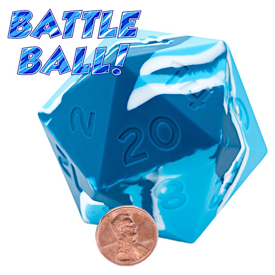 Random Encounter: Battle Ball - Two Blues and Bandage White Swirls (58mm Silicone D20)