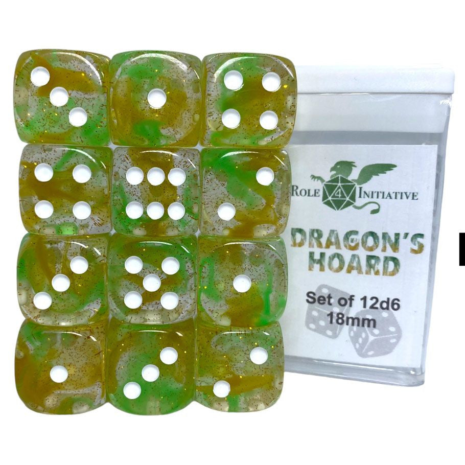 Roll 4 Initiative d6 Cube 18mm Diffusion Dragon's Hoard with pips (12)