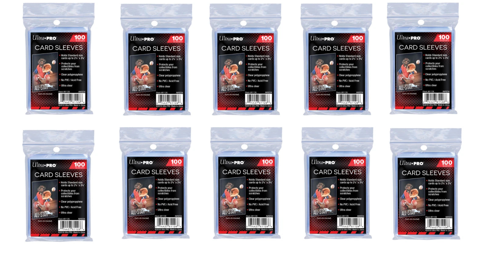 (1000) Ultra Pro Soft Trading Card Sleeves (10 Packs) Zip Pouch Acid Free No PVC