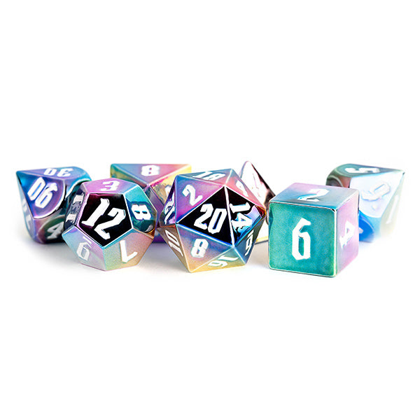 7-Die Set 16mm Aluminum Plated Acrylic: Rainbow Aegis w/ White Numbers