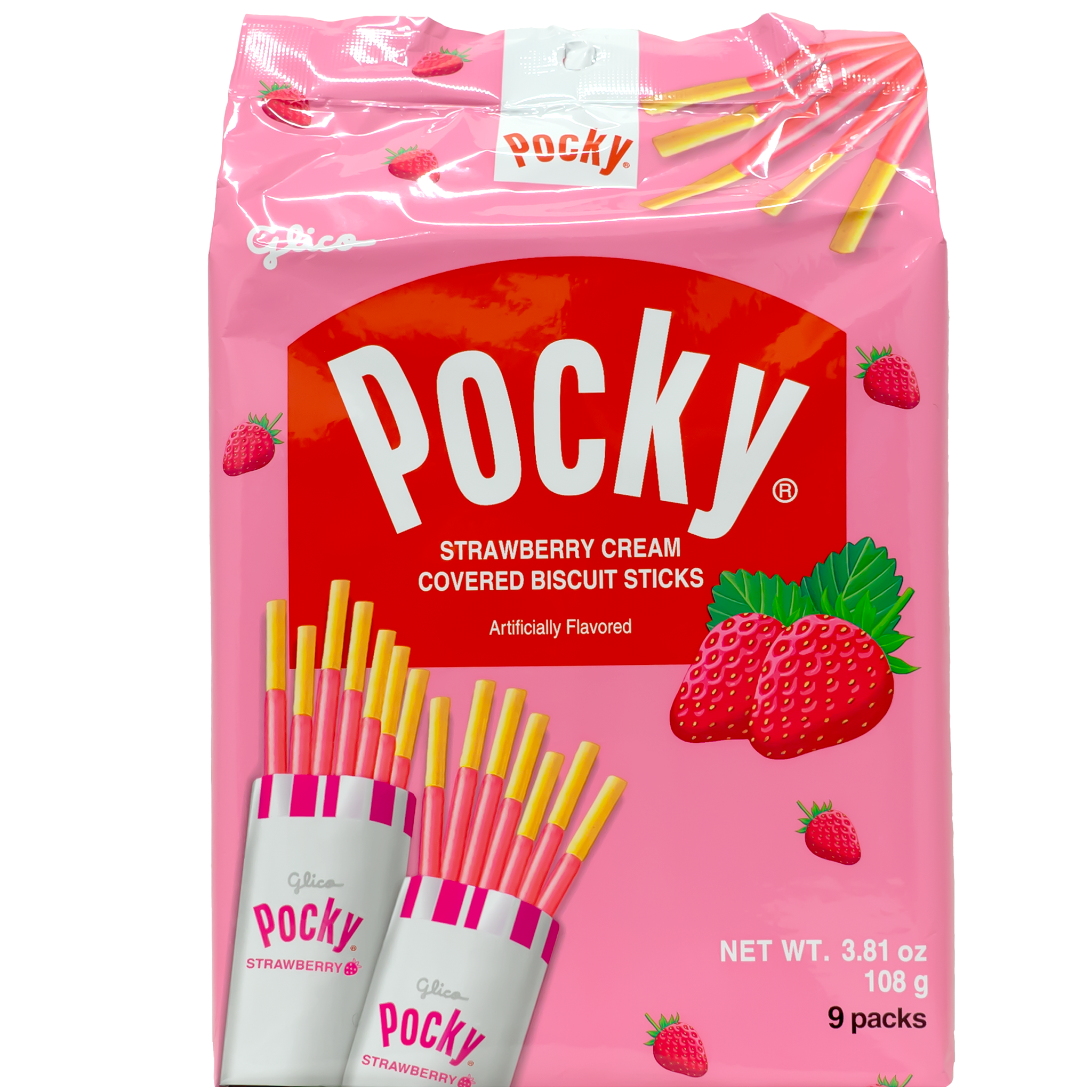 GLICO Pocky Family Size Strawberry Cream Covered Biscuit Sticks 3.81 oz