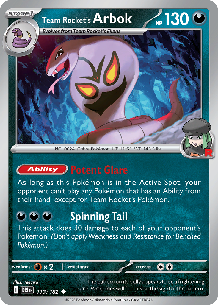 Team Rocket's Arbok - 113/182 - Reverse Holofoil