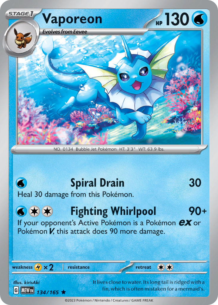 Vaporeon - 134/165 - Reverse Holofoil