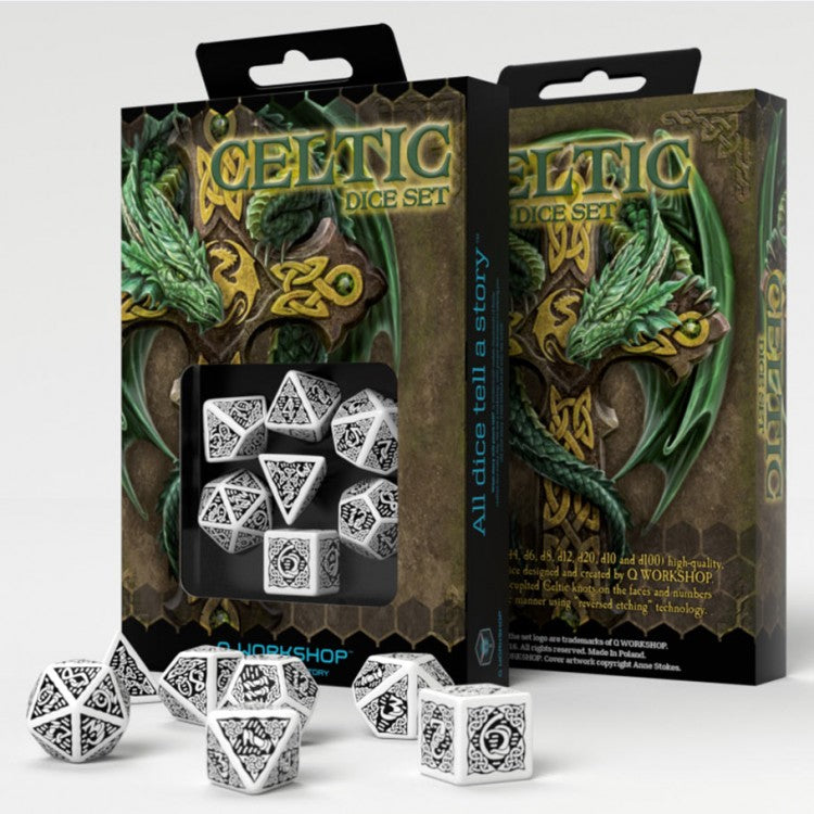 Celtic 7pc 3D Dice Set Black White