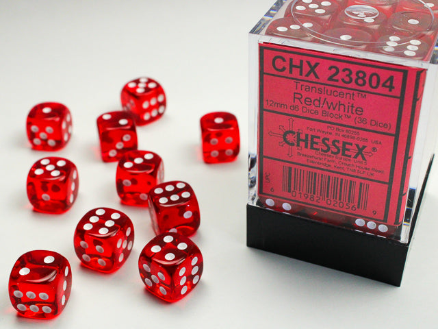 Translucent Red/White - 12mm D6 (36 Dice)