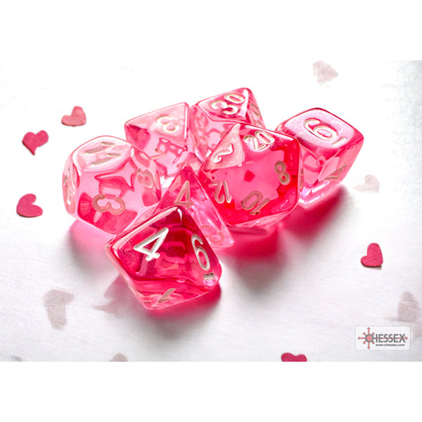 Translucent Mini-Polyhedral Pink/white 7-Die Set