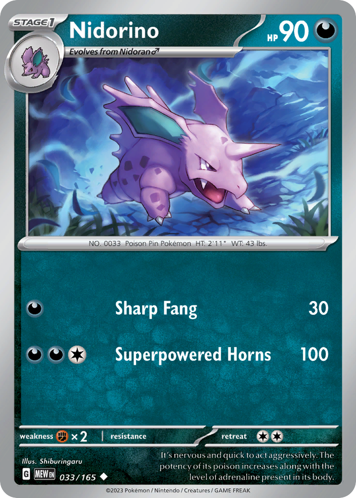 Nidorino - 033/165 - Reverse Holofoil