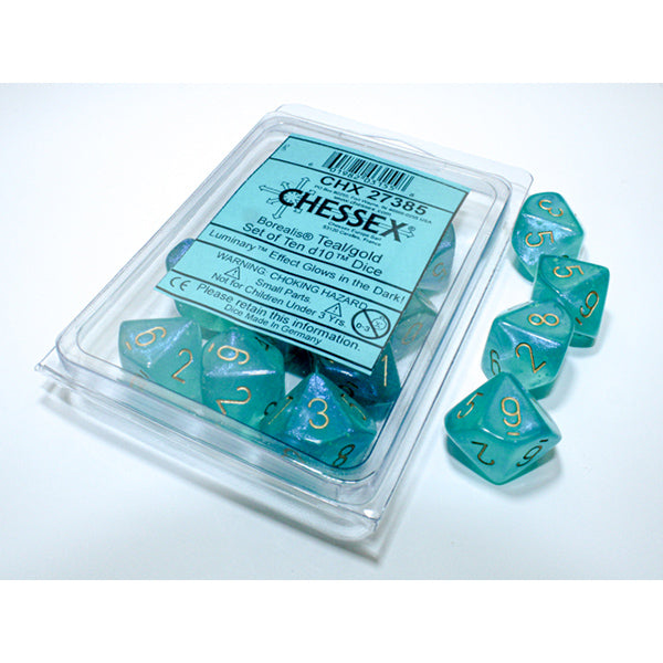 d10 Clamshell Borealis: Teal/Gold Set of 10