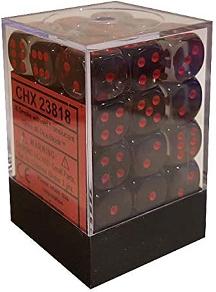 Translucent Smoke/Red - 12mm D6 (36 Dice)