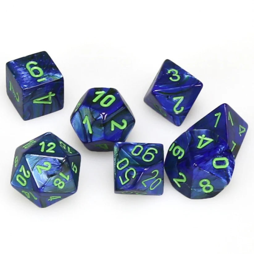 Lustrous Dk Blue/Green 7pc Dice Set