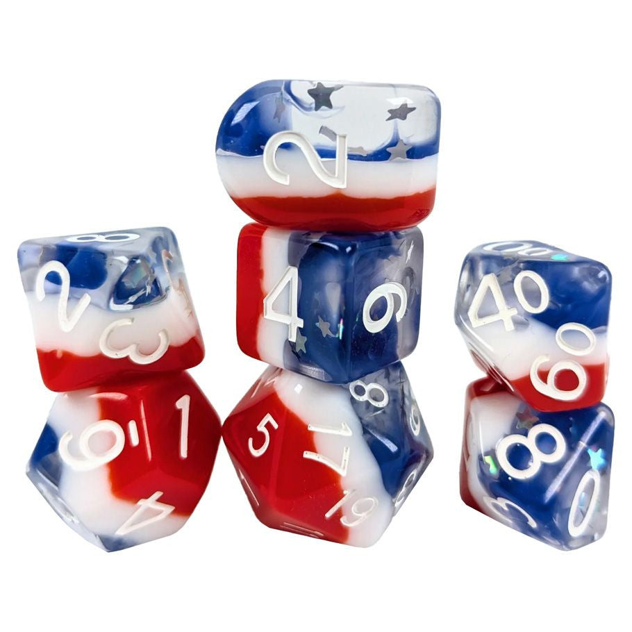 Role 4 Initiative Polyhedral Dice - Stars & Stripes W/White Numbers (7)