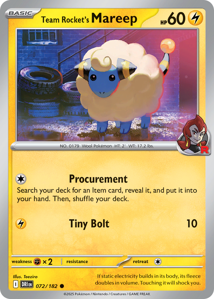 Team Rocket's Mareep - 072/182 - Reverse Holofoil