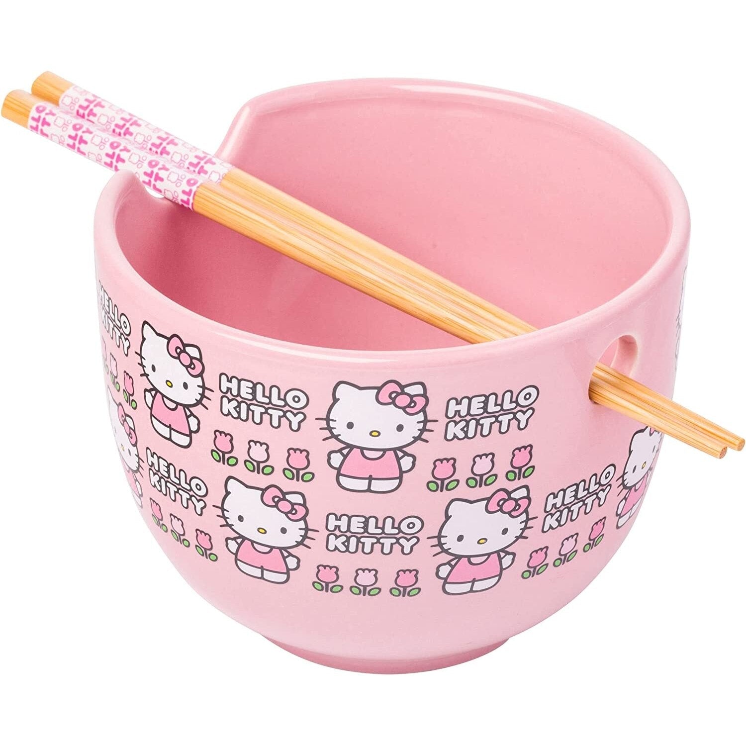 Hello Kitty Ramen Bowl & Chopsticks - Pink Flowers
