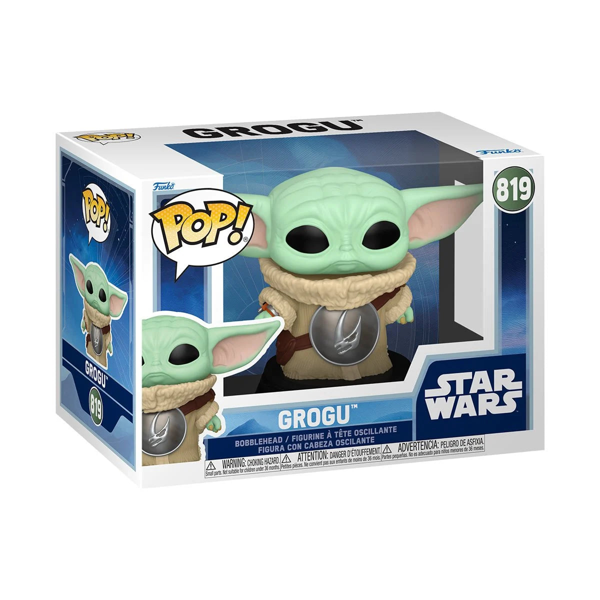 Pop Star Wars: The Mandalorian and Grogu Grogu with Crest Figure