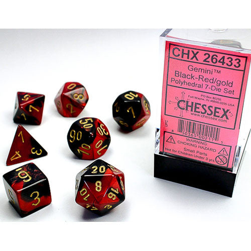 Gemini: Mini-Polyhedral Black-Red/gold 7-Die Set