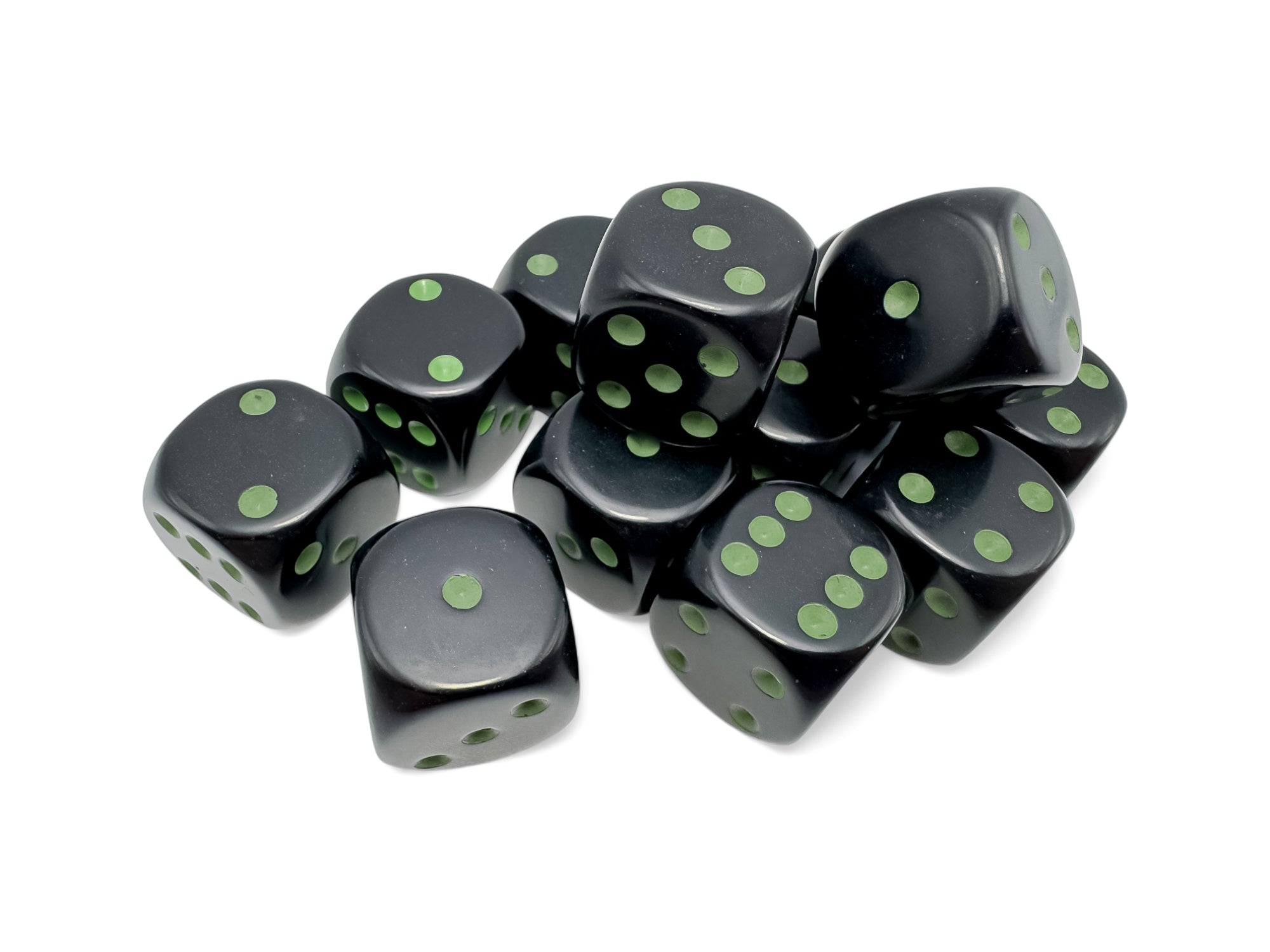 Opaque Black/Green 16MM D6 Dice Block