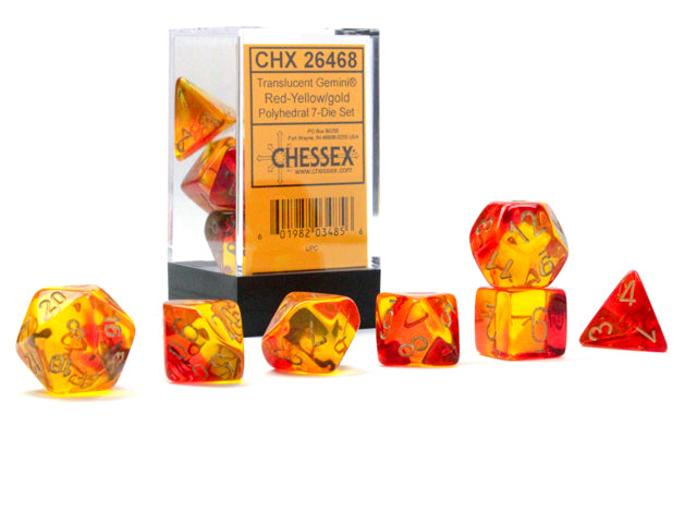 Gemini: Poly Translucent Red-Yellow/gold 7-Die Set