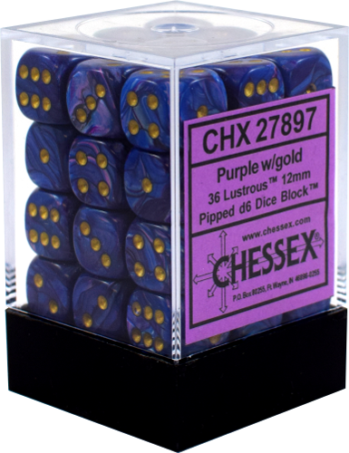 Lustrous Purple/Gold 12mm D6 (36 dice)