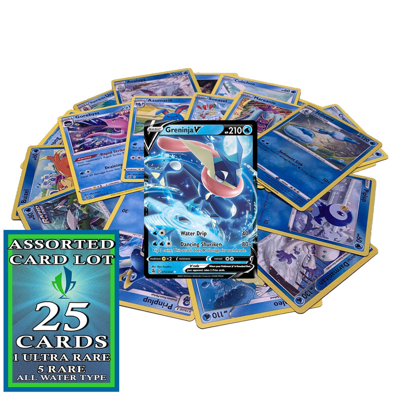 Top Cut Central - Water Collection - 5 Rare and 1 Ultra Rare - 25 Total Cards - Compatible with Pokemon Cards