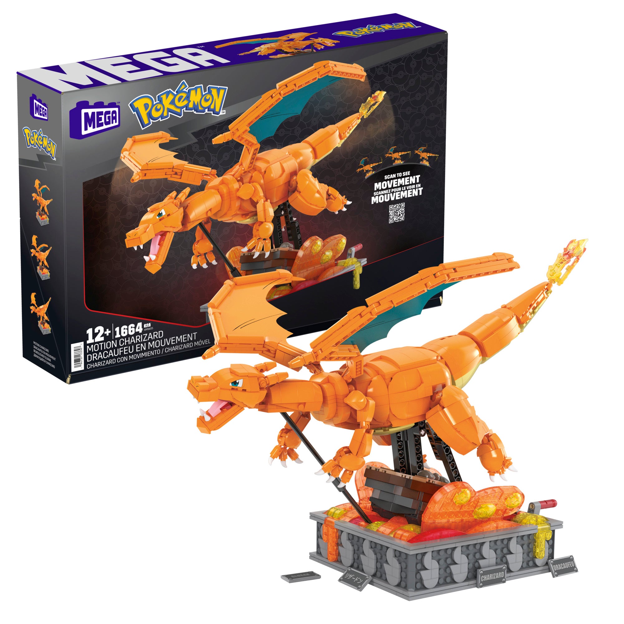 MEGA BLOKS - Pokemon: Build with Motion Charizard, 1664 Piece Building Toy Set