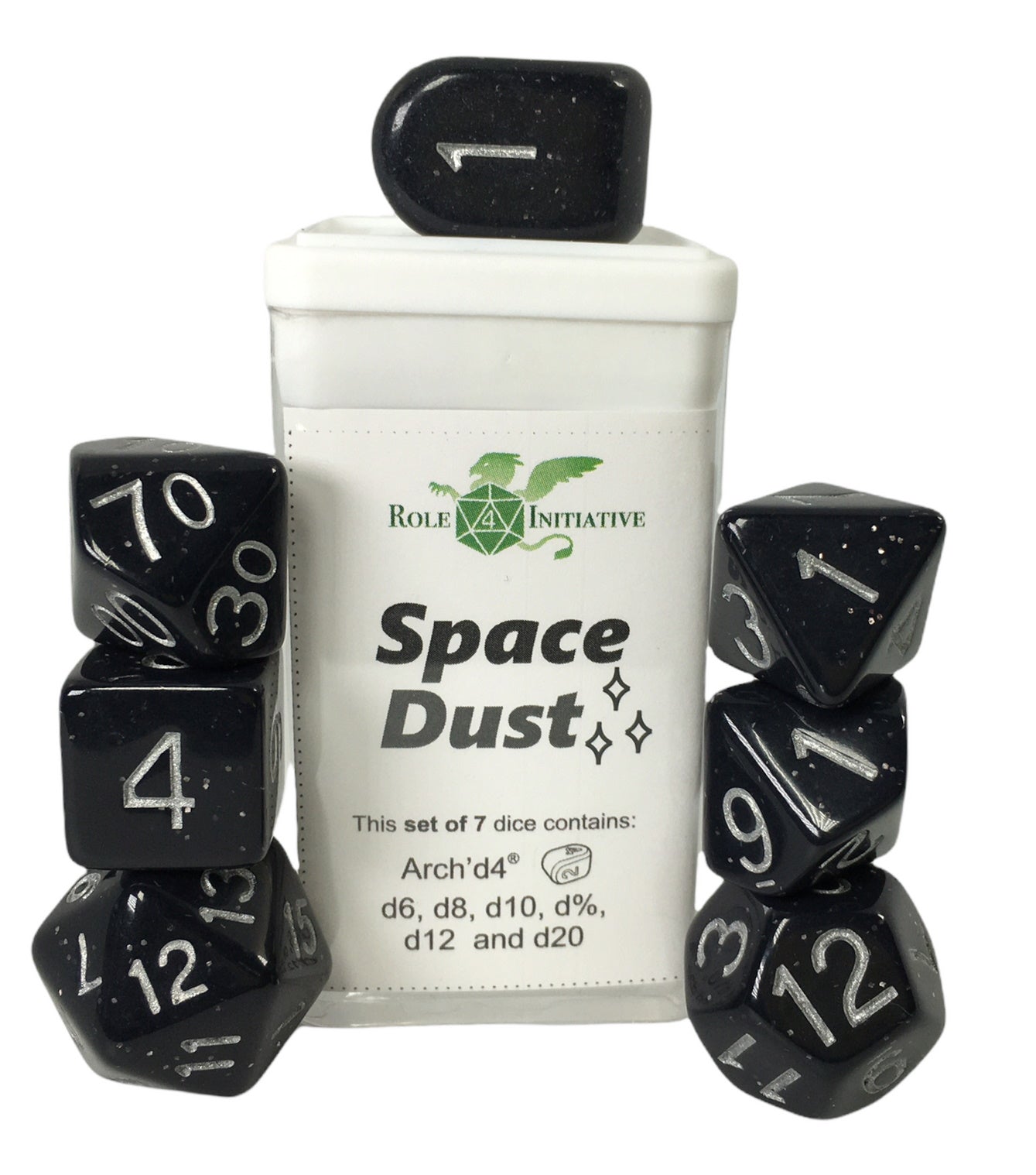 Role 4 Initiative Set of 7 Dice with Arch D4 Space Dust