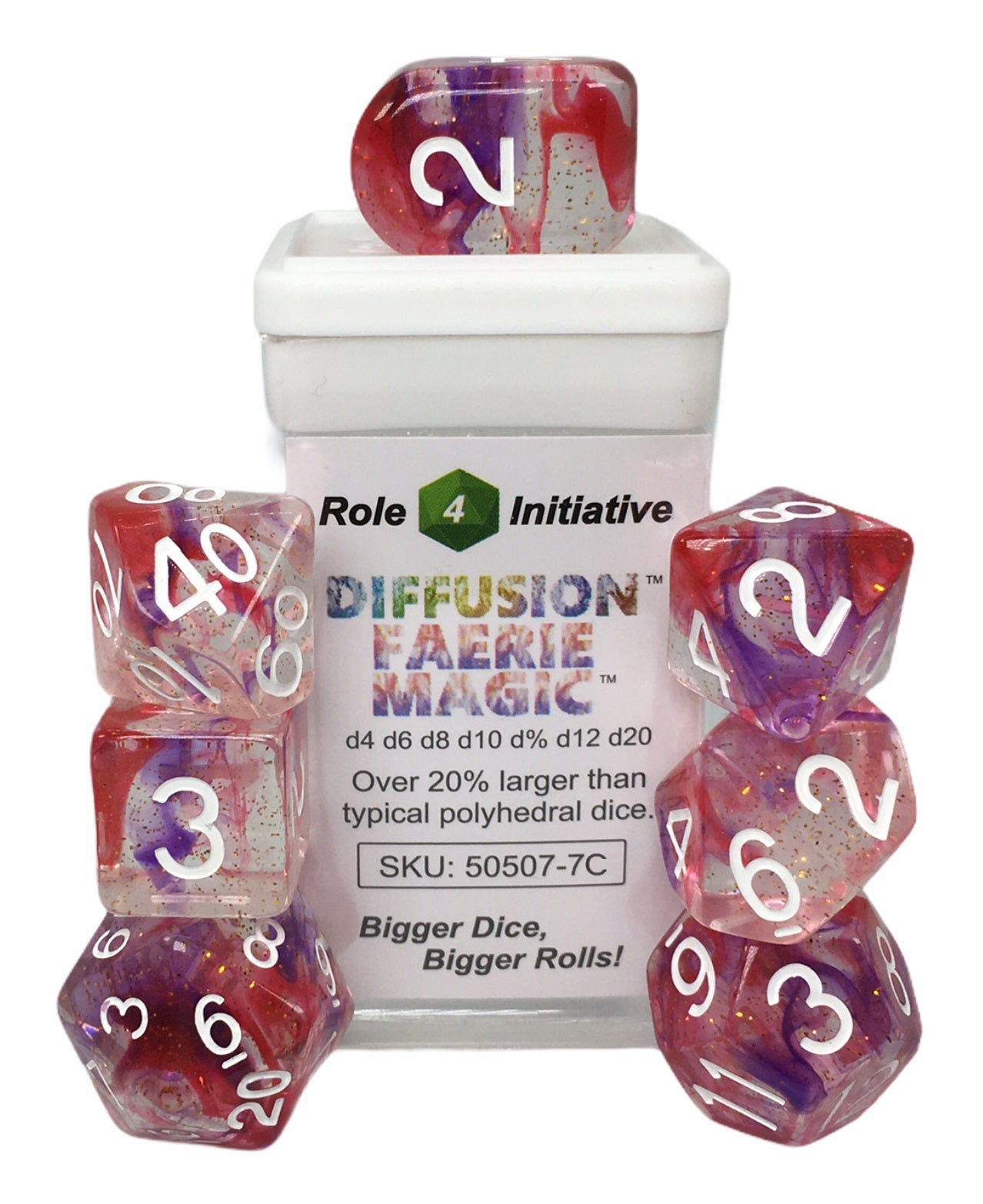Role 4 Initiative Set of 7 Dice with Arch D4 Diffusion Faerie Magic