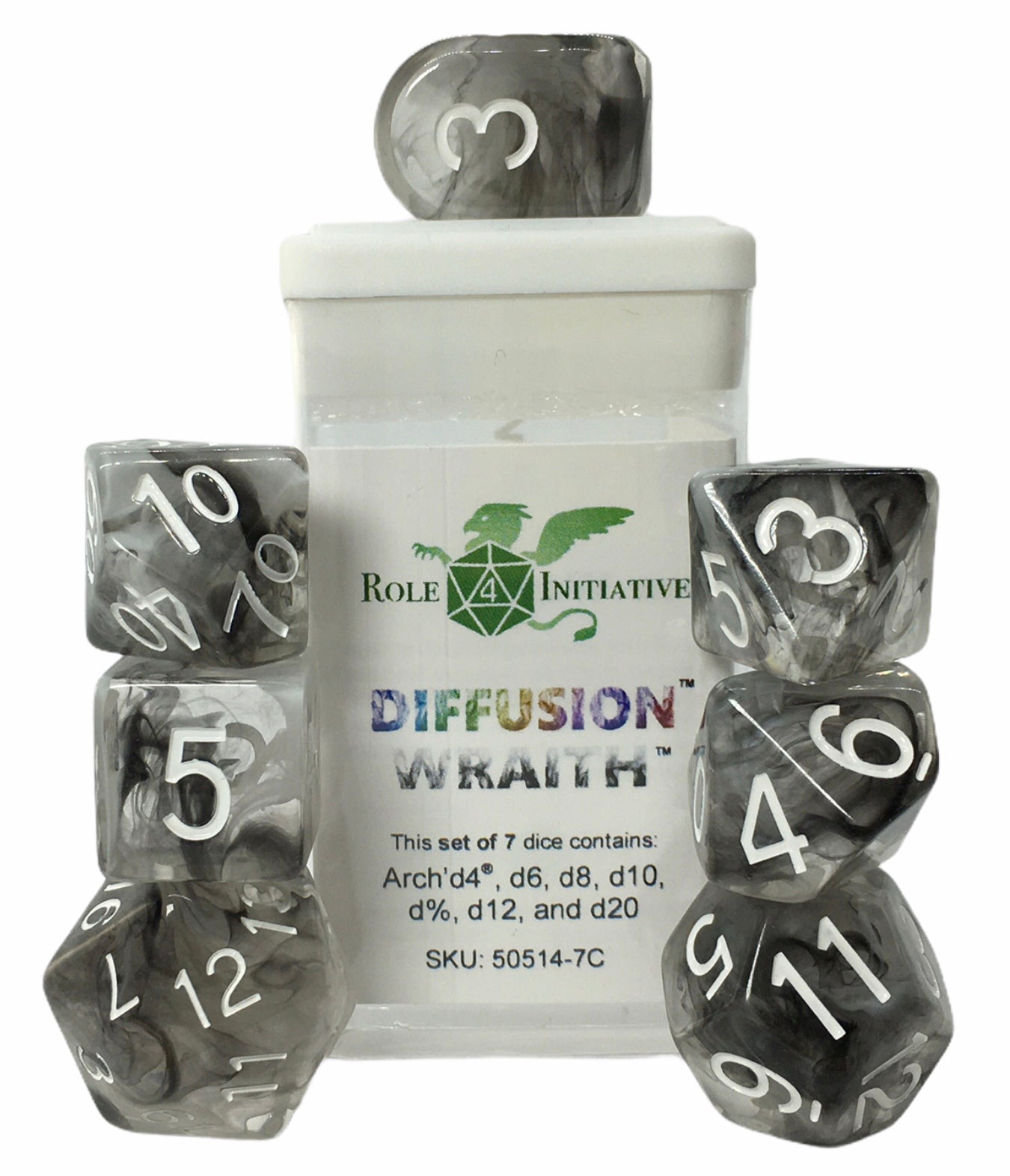 Role 4 Initiative Set of 7 Dice with Arch D4 Diffusion Wraith