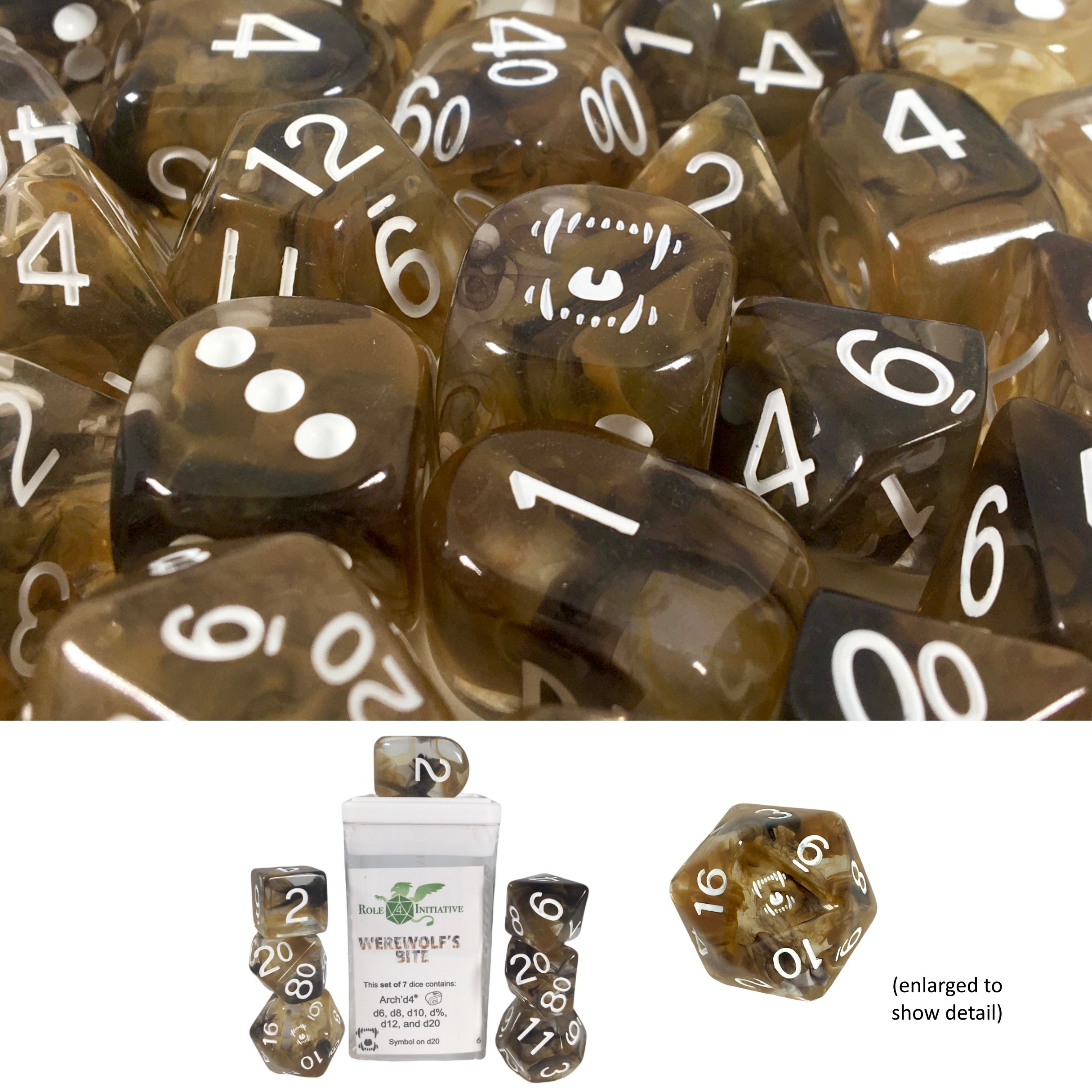 Role 4 Initiative Set of 7 Dice with Arch D4 Diffusion Werewolfs Bite with Symbol