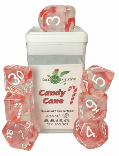 Role 4 Initiative Set of 7 Dice with Arch D4 Candy Cane
