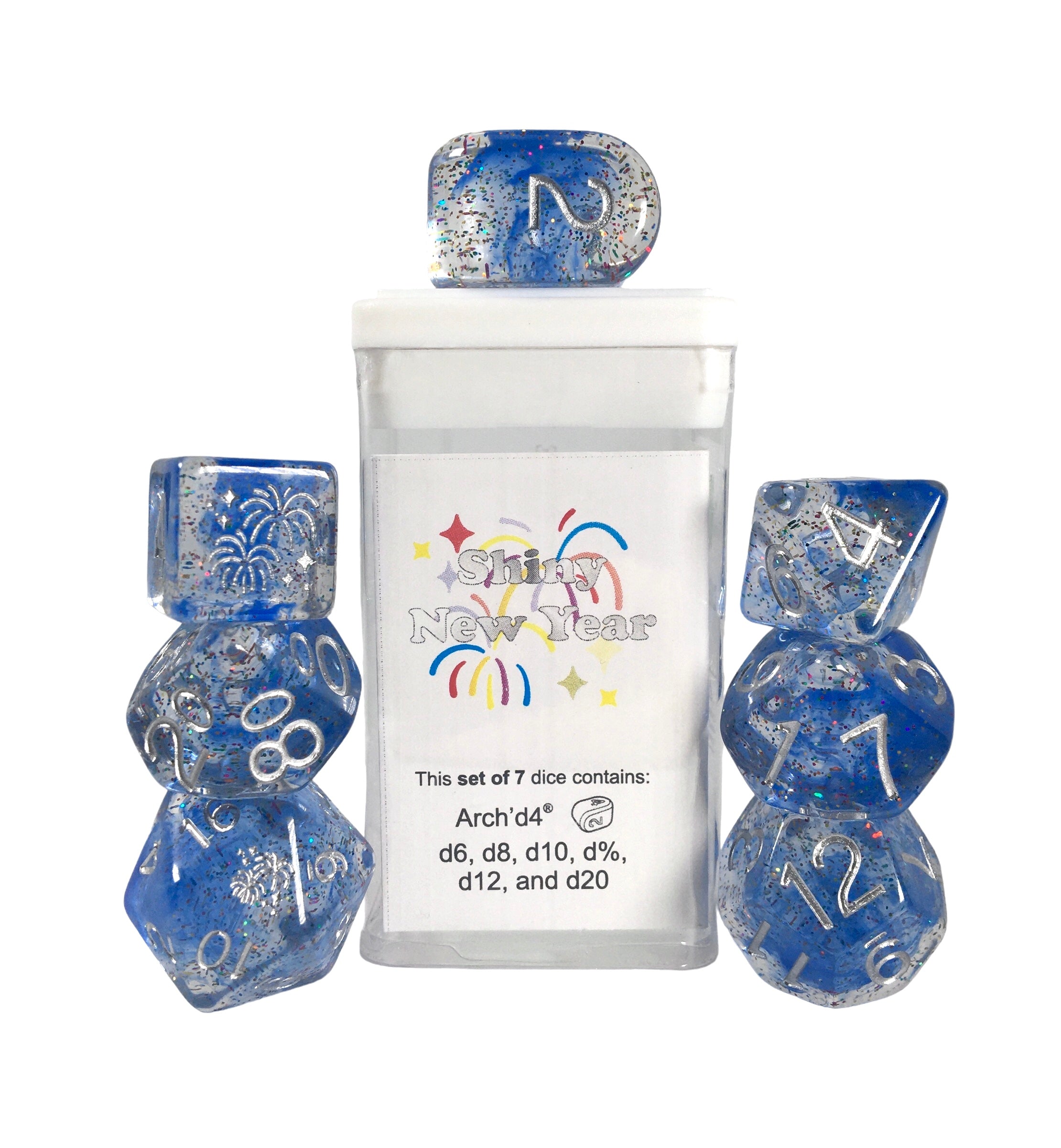Role 4 Initiative Set of 7 Dice with Arch D4 Shiny New Year