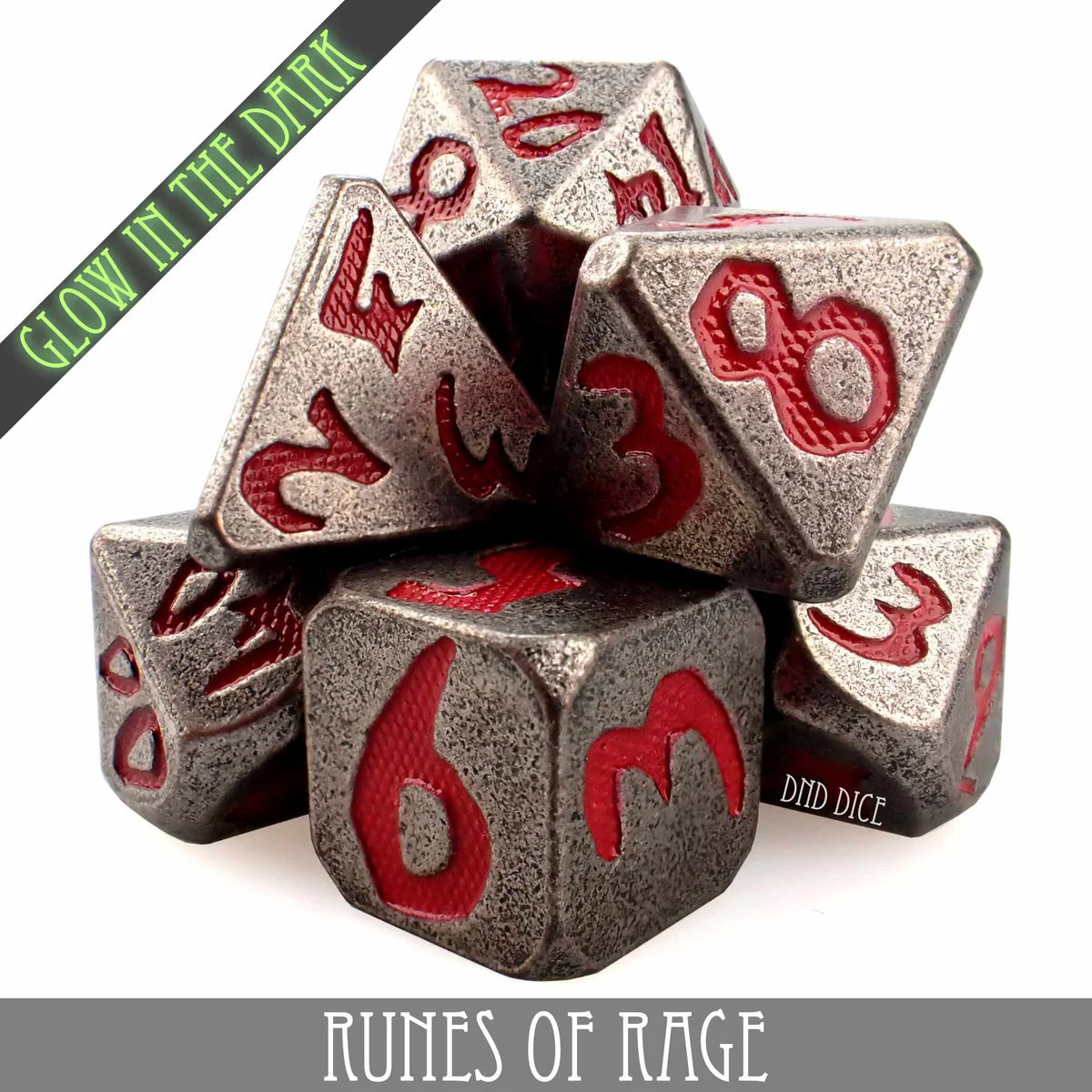 Runes of Rage (Glow Metal) 7pc Dice Set