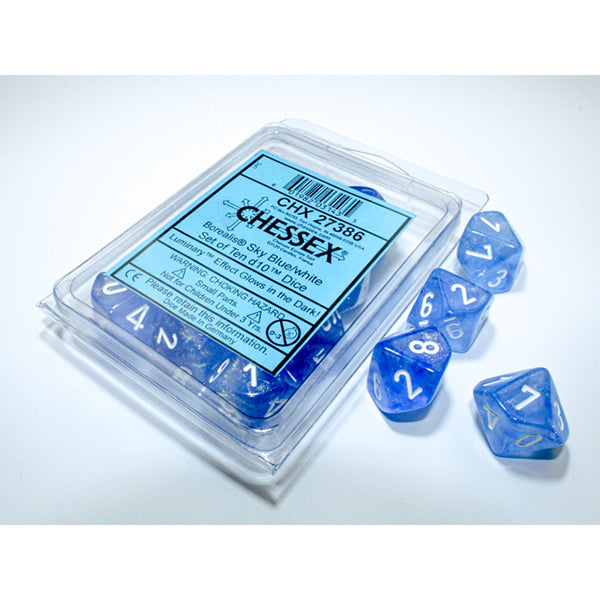 d10 Clamshell Borealis: Sky Blue/White Set of 10
