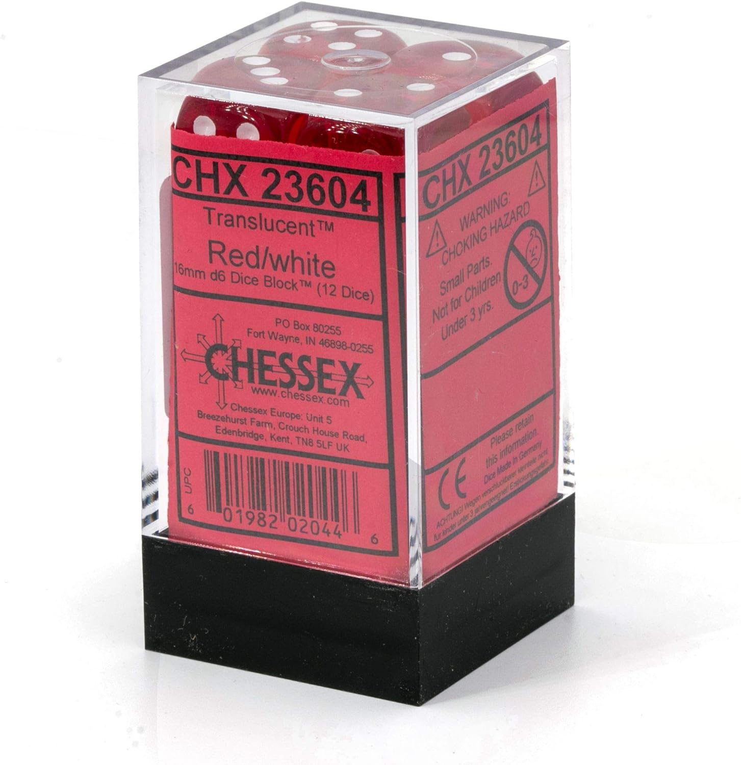 Chessex - 16MM D6 Translucent Dice - Red/White