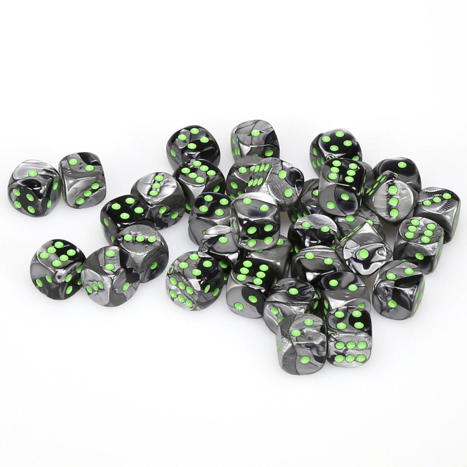 Chessex: Gemini Black-Grey/Green 12mm D6 Dice