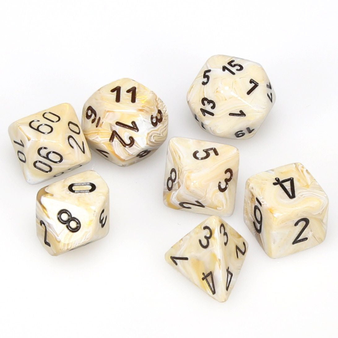 Chessex: Marble Ivory/Black 7-Set Dice
