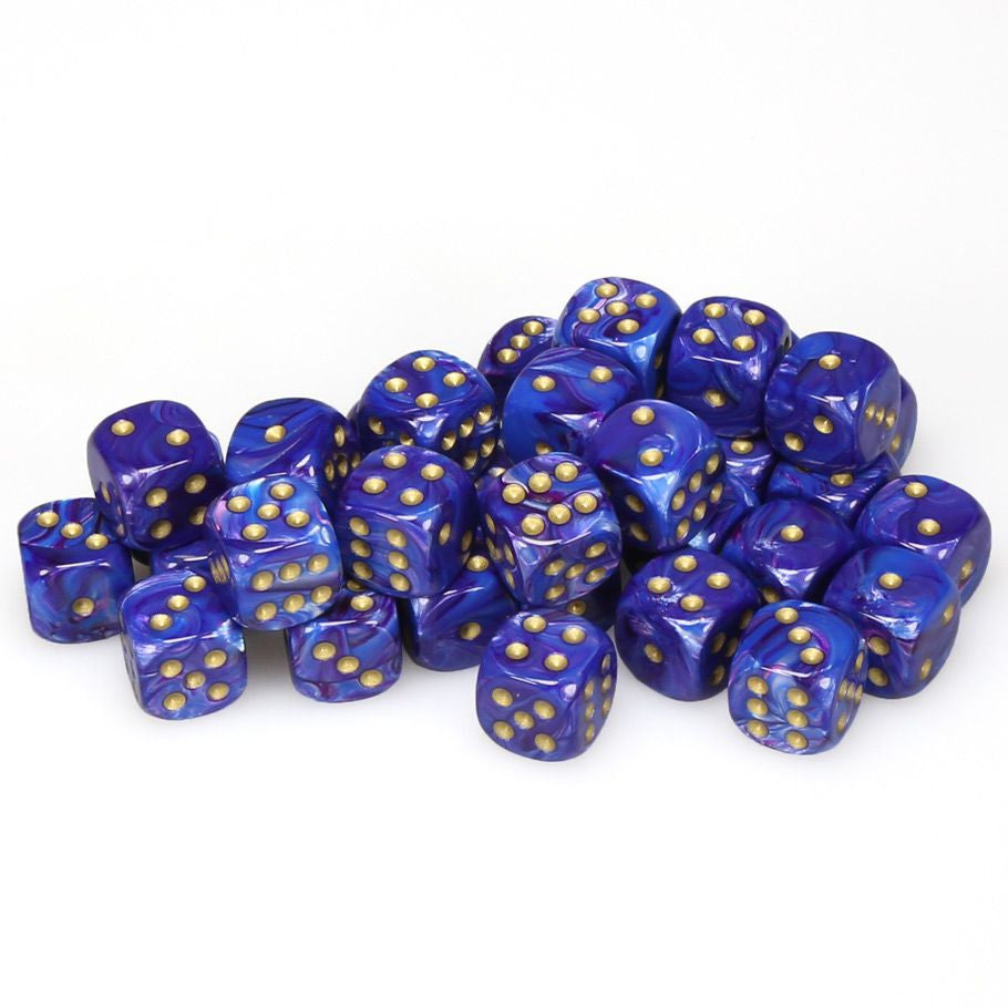 Chessex: Lustrous Purple/Gold 12mm D6 Dice (36)