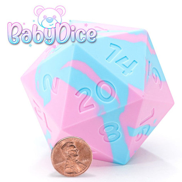 Random Encounter: Baby Dice - Baby Blue and Powder Pink Swirls (58mm Silicone D20)