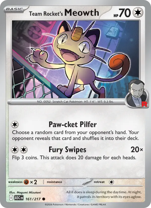 Team Rocket's Meowth (Energy Symbol Pattern) - 161/217 - Reverse Holofoil