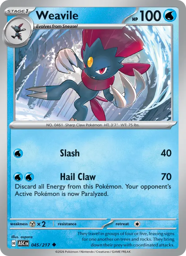 Weavile  - 045/217 - Reverse Holofoil