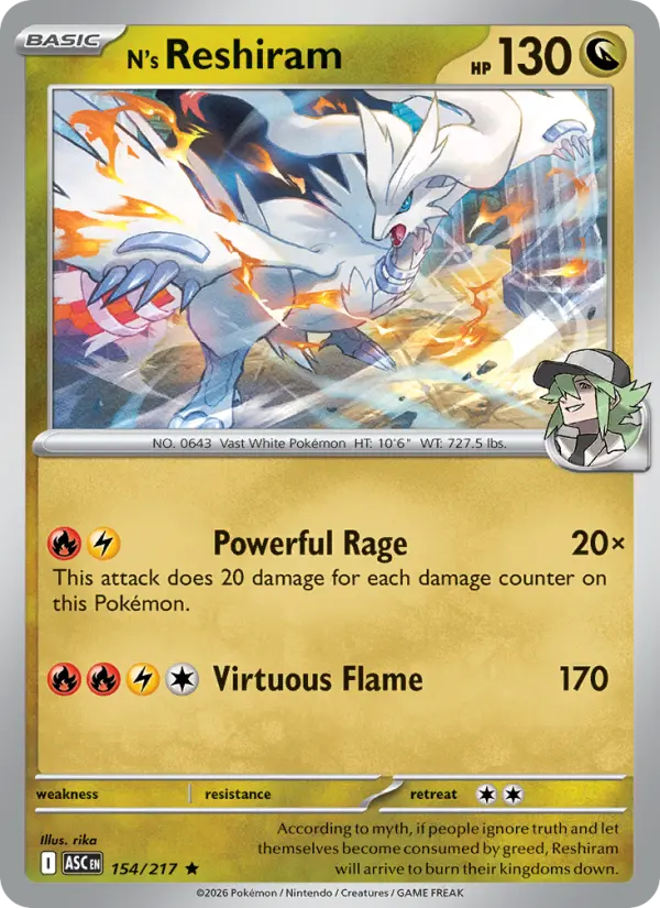 N's Reshiram (Energy Symbol Pattern) - 154/217 - Reverse Holofoil